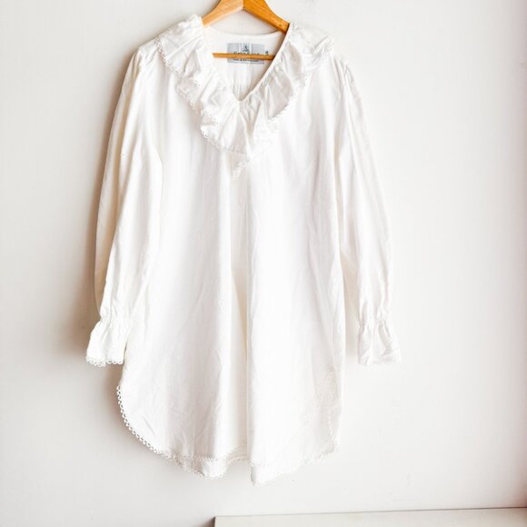 Suttles and Seawinds White Flannel Ruffle Trim Short Night Gown L - Picture 2 of 6